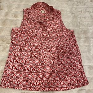 JCrew sleeveless block print blouse with pleat detailed collar size 4